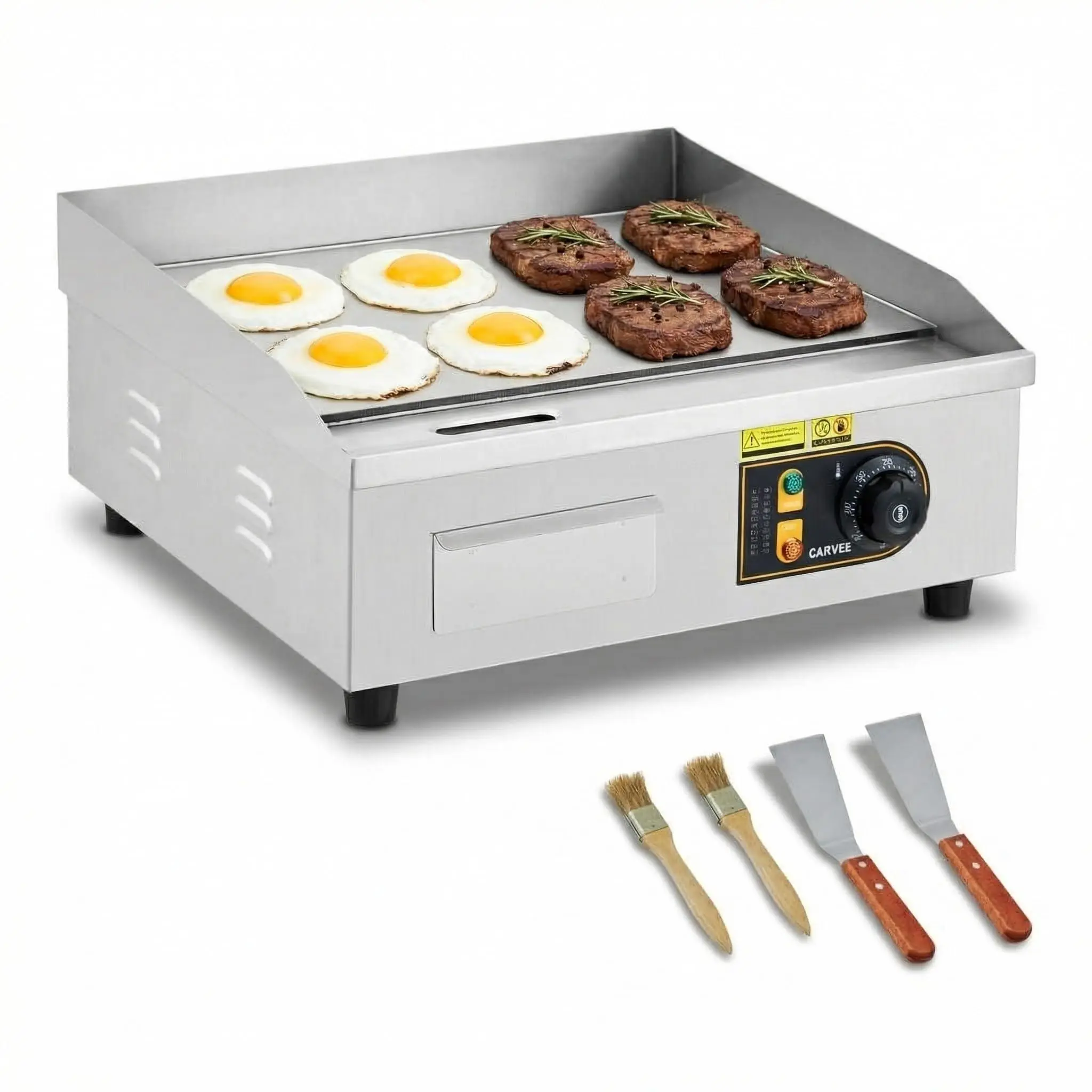 GARVEE 18” Commercial Electric Griddle, 120V 1750W Countertop Griddle, 120-570°F Adjustable Temp, Stainless Steel Electric Flat Top Grill with Removable Drip Tray for Restaurant/Kitchen/Home