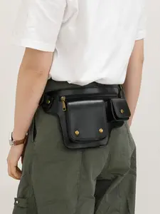 Punk-style waist bag, retro PU leather belt bag, outdoor sports travel crossbody bag, vintage outdoor cycling bag, multifunctional storage bag, phone bag, punk motorcycle-style waist bag, Side Pouch, Casual Waist Bag, Portable waist bag