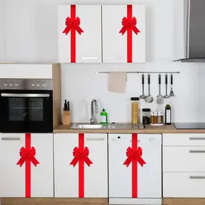 Elegant Fabric Christmas Door and Cabinet Bowknots, Ribbon and Bowknot, Self-Adhesive or Velcro, Durable Holiday Decorations