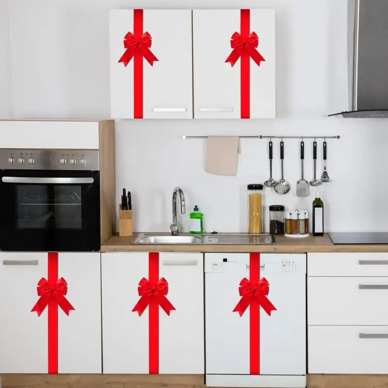 Elegant Fabric Christmas Door and Cabinet Bowknots, Ribbon and Bowknot, Self-Adhesive or Velcro, Durable Holiday Decorations, Doorframe Ornament