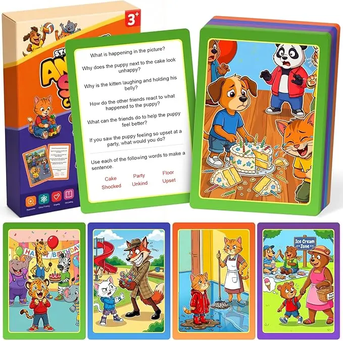 Kids Animal Story Chat Cards, 60pcs Educational Conversation Flashcards for Speech Development, Preschool Learning Toy for 3+ Years Old, Improve Empathy & Critical Thinking