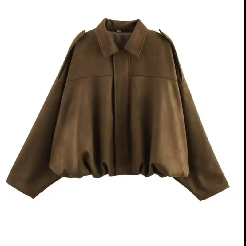 Rae Suede Textured Swing Jacket - Brown, Long Sleeve, Fitted, Casual Style, Medium Length, Suitable for Fall