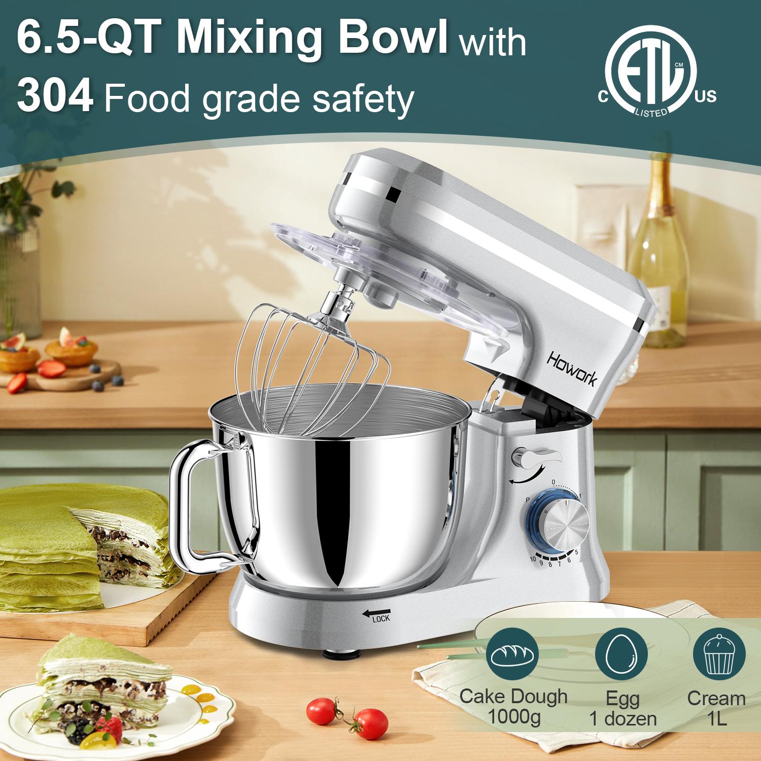 HOWORK Electric Stand Mixer, 10+ Speeds, 6.5 QT Stainless Steel Bowl, Heavy Duty Kitchen Mixer with Dough Hook, Wire Whip & Beater, for Baking & Home Cooking HOWORK Electric Stand Mixer, 10+ Speeds, 6.5 QT Stainless Steel Bowl, Heavy Duty Kitchen Mixer with Dough Hook, Wire Whip & Beater, for Baking & Home Cooking