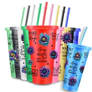 10pcs/24oz/710ml/Inspirational Floral Plastic Tumblers With Lid And Straw,Motivational Quotes For Dreamers,Inspiring Quotes,Perfect Gift For Holidays,Birthdays, And Special Occasions,Water Bottle,Iced Coffee Cup