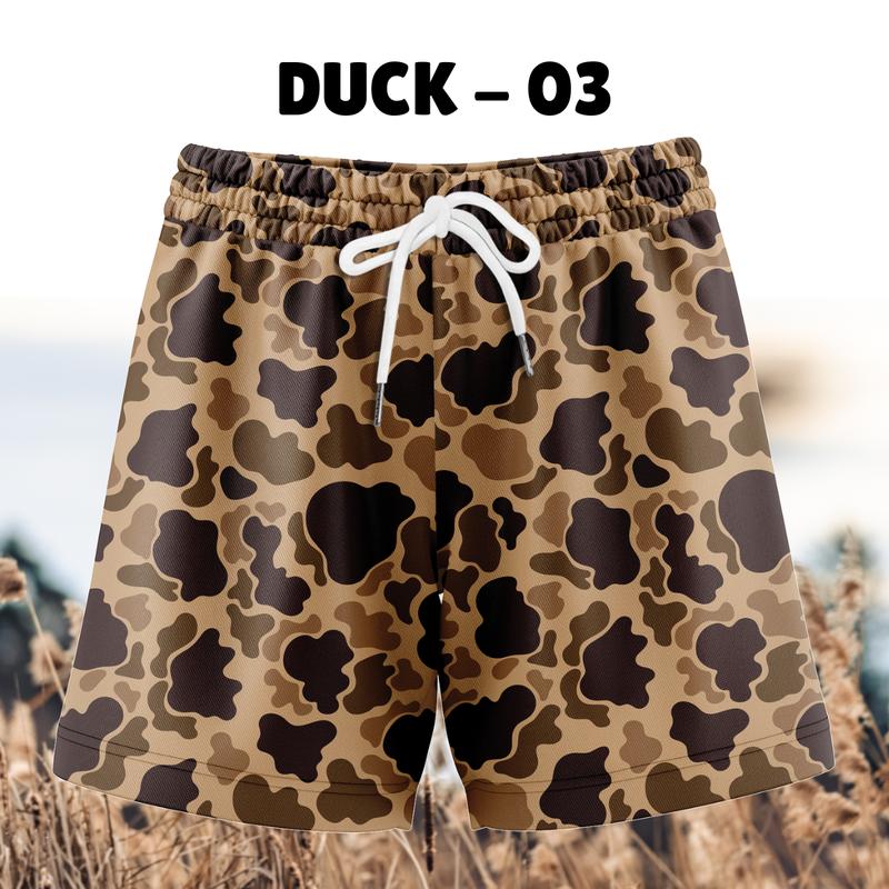 Pack 3 Duck Hunting Shorts with 5 inch Inseam Realistic Camouflage Athletic Shorts, Breathable and Workout-Inspired Design daily wear Mesh Outdoor