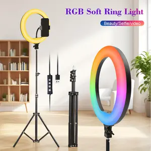 10 inch Ring Light with Tripod& Phone Holder Tall 43.3”, 30 Color Modes for Phone Stands for Live Streaming/Makeup/TikTok Video Conferencing  RGB Color Mode #RGB Selfie Set #Video Lighting#Mother's Day Gift