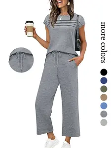 Women's Two-Piece Set, Casual Loose Fit Short Sleeves Top & Bottoms, Solid Color Design, All-Season Wearable Comfort, Matching