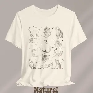 Vintage 90s Tattoo Cat T-Shirt,, Retro Kitten Nature Shirt, Cat Lovers Gift, Starry Night Kittens Unisex Relaxed Graphic Tee