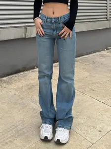 Slim-Fitting Women's Casual Stretch Denim Jeans, Stylish Aesthetic Everyday Wear for All Seasons, Versatile Flared Fit for Work & Leisure