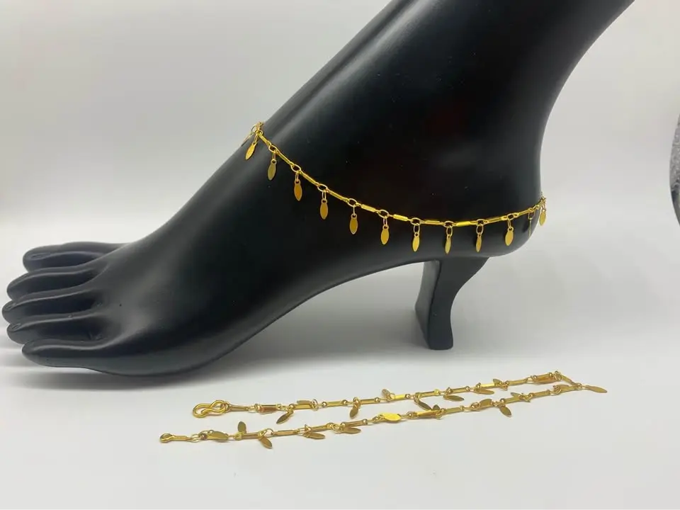 Bollywood style gold plated drop leaf anklets