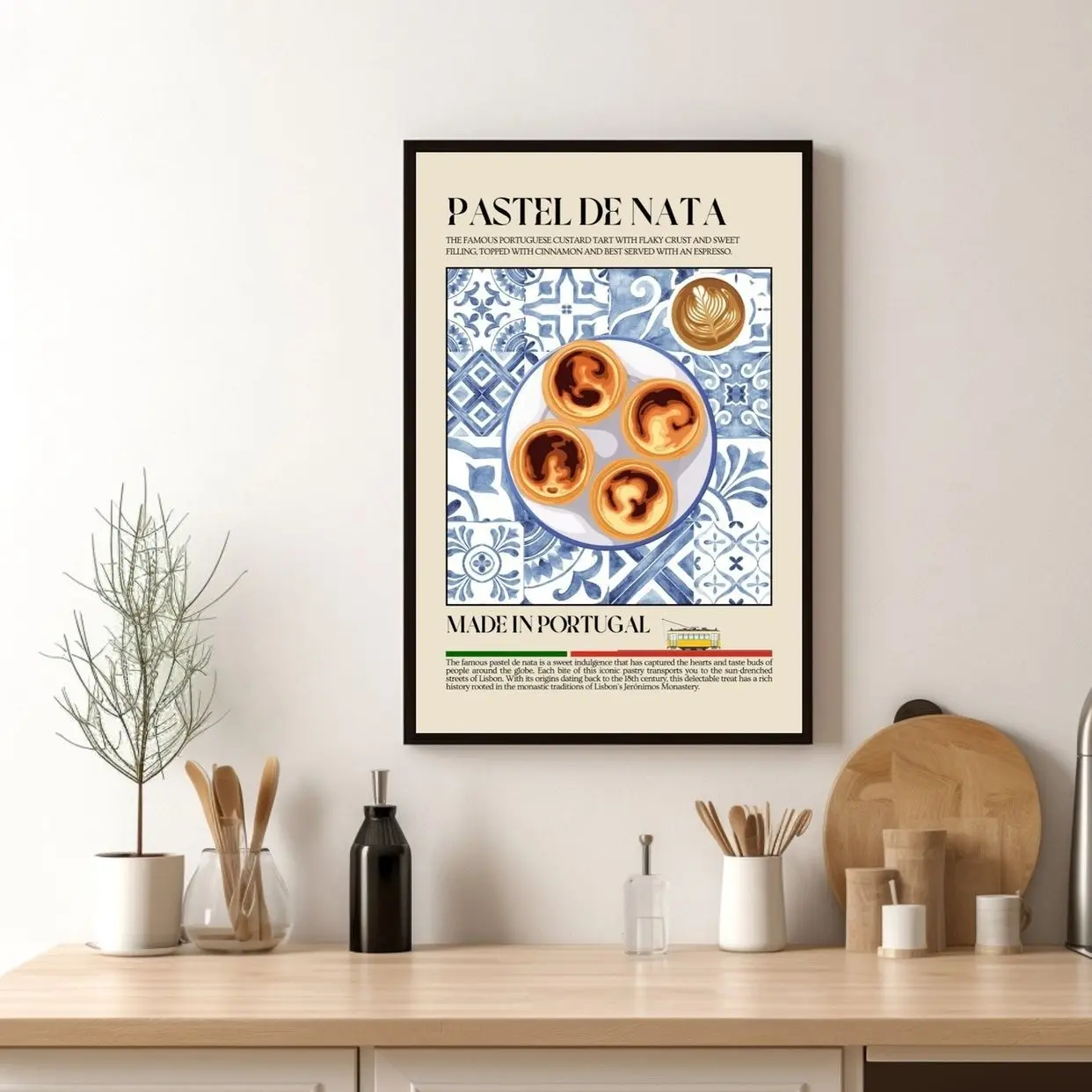 Portuguese Pastel De Nata Poster, Custard tart, Food Print, Kitchen print, Retro Poster, Wall Art, Restaurant, Cafe Decor Unframed E