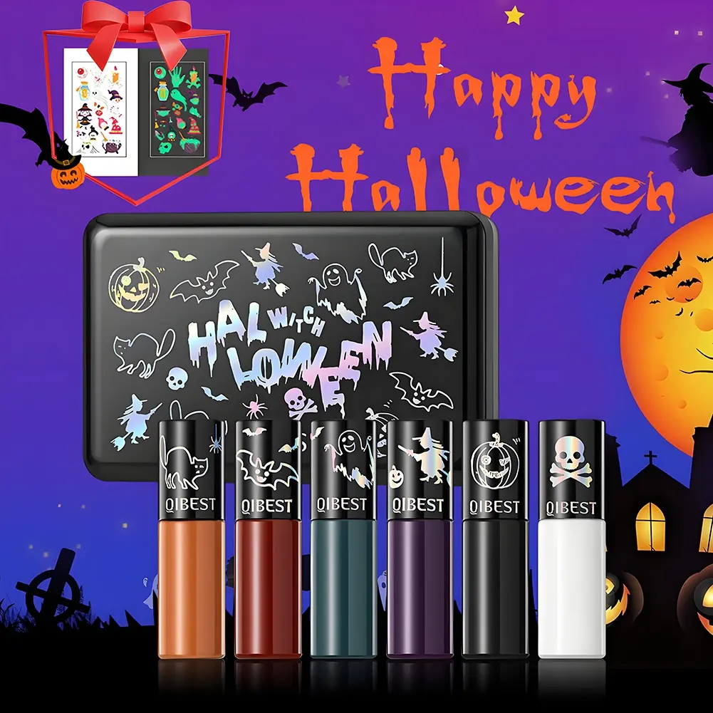 6-pack matte velvet lip gloss, smooth and easy to apply, long-lasting waterproof, non stick to cup, non smudging, natural makeup effect, Halloween themed lip gloss set, Cosmetic