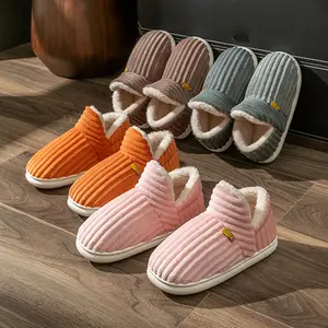 Cozy Winter Slippers Couple's Striped Plush House Cotton Shoes Warm Non-Slip for Women & Men Soft Cotton Material Stylish Striped Design Ideal for Indoor Use