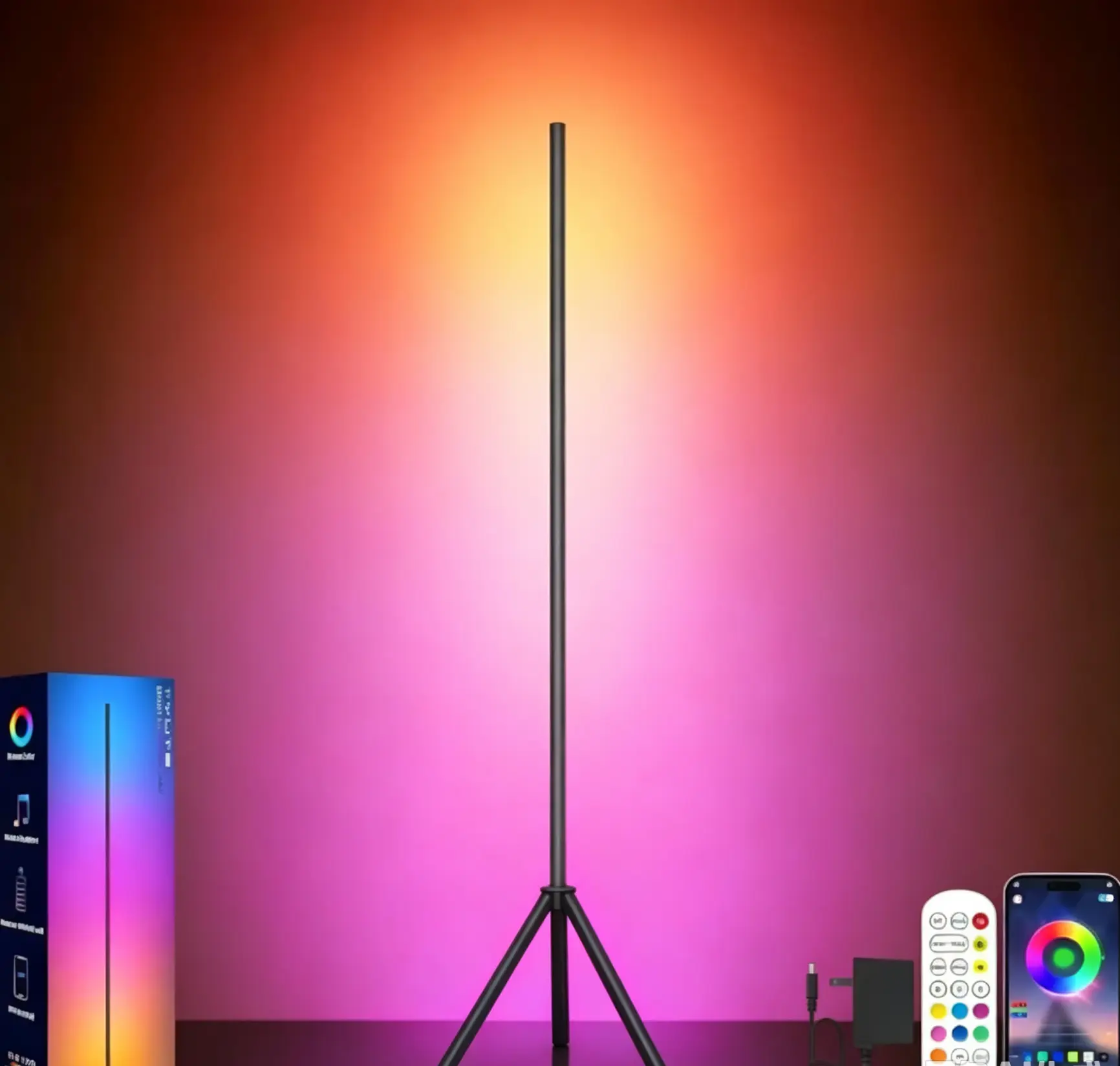 LED Corner Floor Lamp - 12W Power, 16M Colors, 68+ Scenes, App/Remote Control, Music Sync, Modern Home Decor, App Control Specialty & Decorative Indoor Mood Lighting for Bedroom, Living Room Gift B004, App Control Specialty & Decorative Lighting