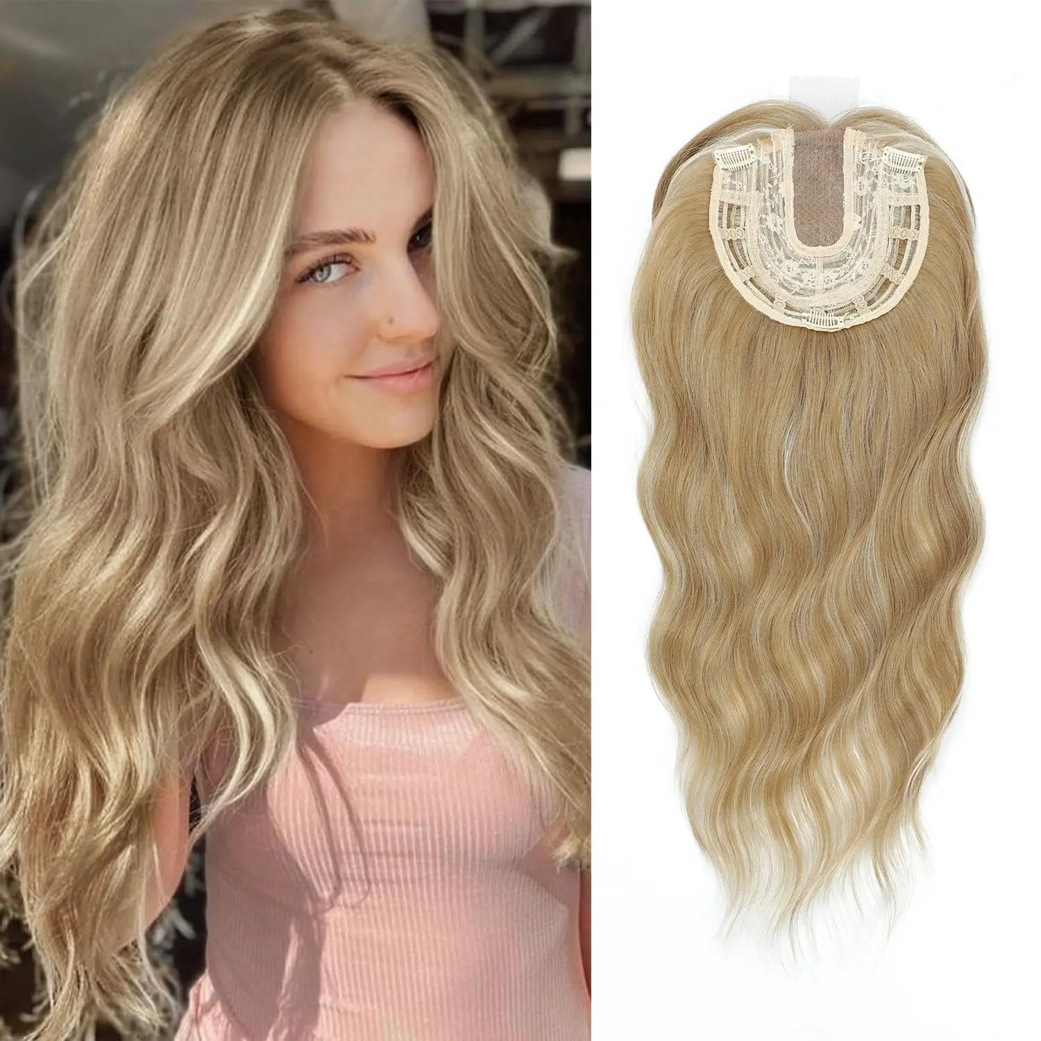 100% Protein Silk Hair Topper for Women with Thinning Hair – 20” Wavy Wiglet with Bangs – Easy Clip-In Extensions