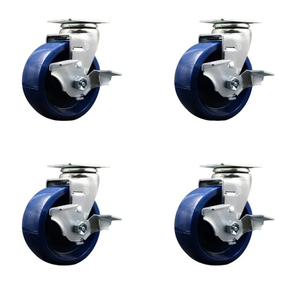 Service Caster Series No.20 TOOL-SCC-20S520-SPUR-TLB-4 Metal Toolbox Caster Wheel Set - 5 in. Non-Marking Solid Polyurethane Wheels, Easy-Rolling, Noise-Reducing, Maintenance-Free, Industrial Grade, 4 Swivel Top-Lock Brakes, 1800 Lbs Load Capacity