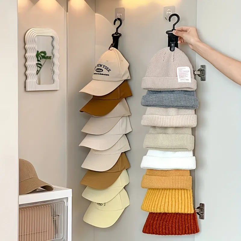 2pcs Hat Storage Organiser, Wall Mount Organizer, Comes with 8 Clips, Can Hold 8 Hats, Suitable for Baseball Caps And Beanies, in Gray, Home And Closet Hat Organization, a Hat Hanging Tool for Wardrobes, Hat Rack
