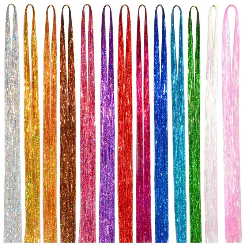 Shiny colorful Tinsel Hair laser gold and silver shiny metal wire hair extensions