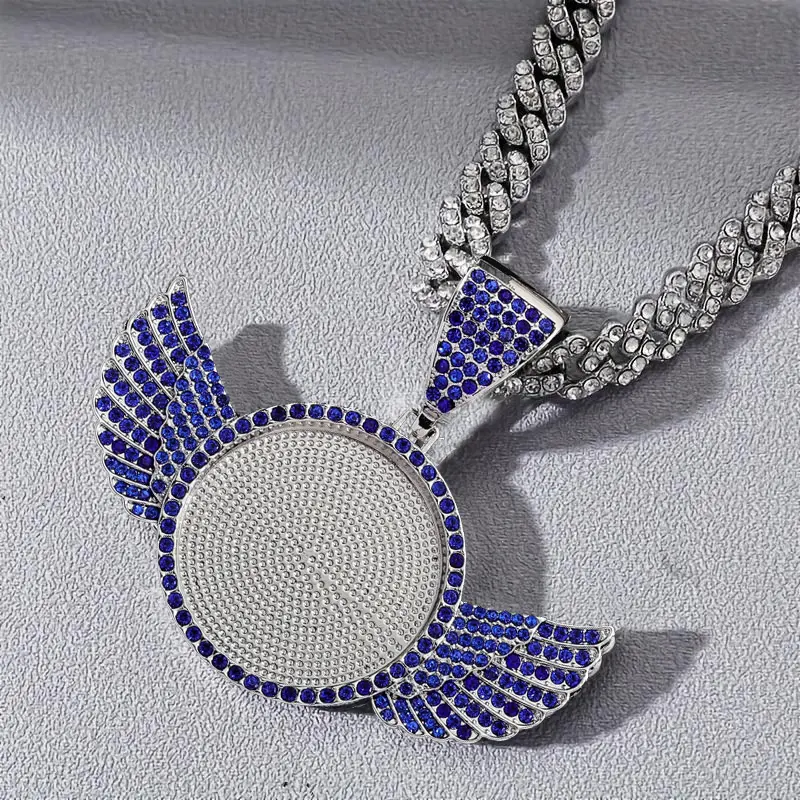 Angel Motif Chains, Unisex Hip Hop Bling Pendant with Oversized Photo Frame, Easy to Personalize Zinc Alloy Jewelry, Modern Versatile Accessories for Parties, Necklaces For Women, Angel Wing Necklaces, Daily, Birthday