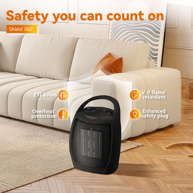 R.W.FLAME Small Space Heater for Indoor Use, Electric Ceramic Space Heater, Portable Heaters Fan for Office and Bedroom with Adjustable Thermostat ETL Listed,1500W