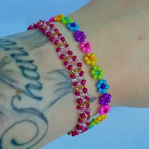 Rainbow Flower Seed Bead Bracelet - Friendship Bracelet - Made By Hand -Colorful - Fun - Simple - Everyday Wear