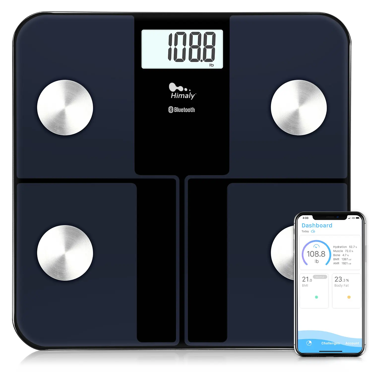 Bluetooth Body Fat Scale Smart Digital Weight Scale with BMI, Body Composition Monitor, LCD Display, App Sync, USB Rechargeable, Black