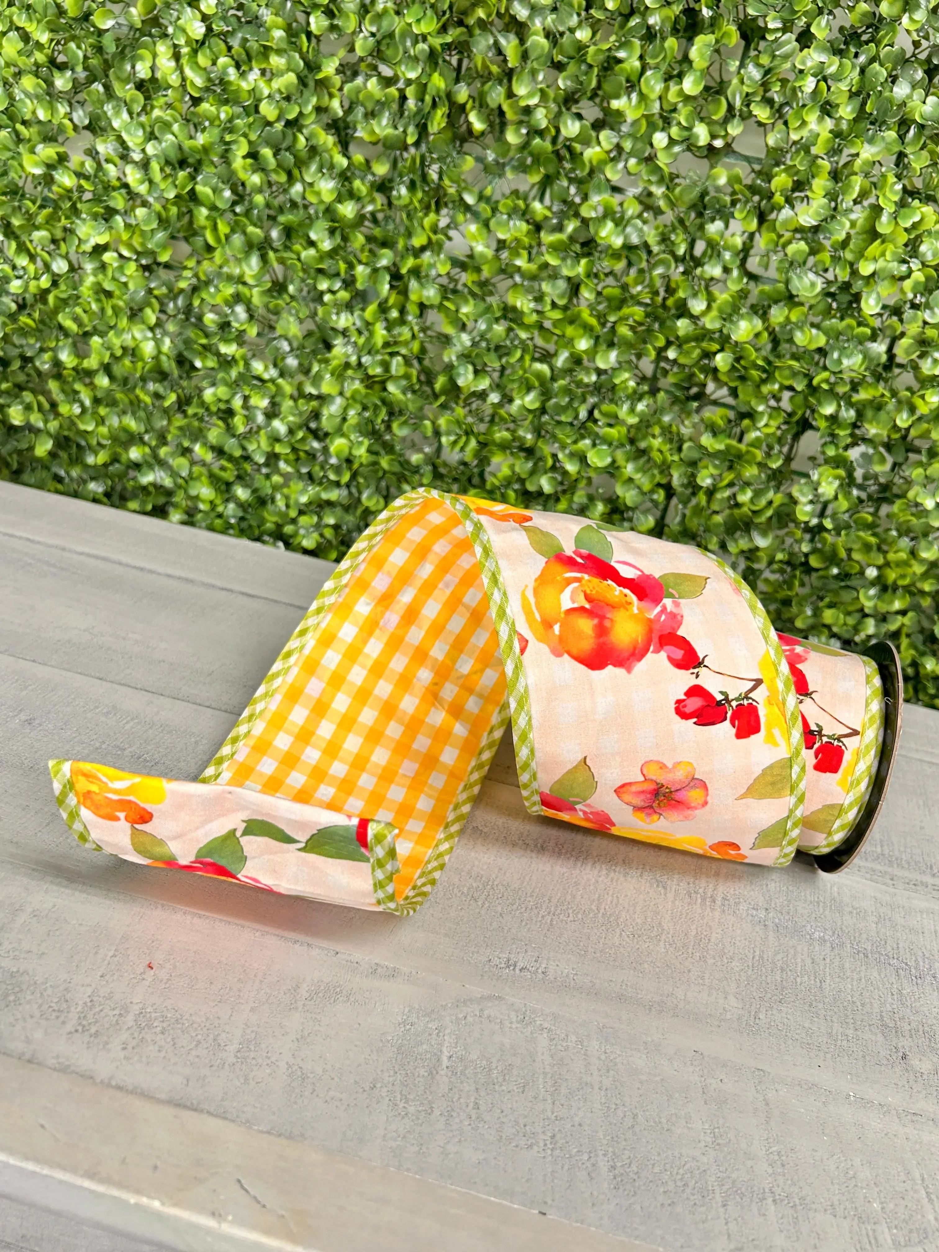 4 Inch By 5 Yard Summer Rose Nasturitum Ribbon