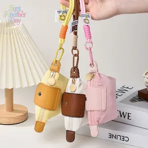 Cute Mini Wristlet Coin Purse with Wrist Strap Small Nylon Zipper Pouch with PU Accents Portable Keychain Wallet for Lipstick, Earbuds and Small Essentials