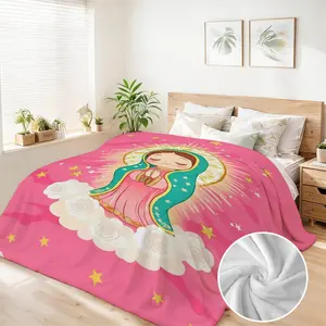 Virgin Mary & Our Lady Guadalupe Anime Style King Size Throw Blanket 90x108", Soft Flannel Plush Oversized Blanket for Home Decor