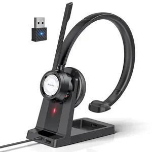 New bee Wireless Headset + Charge Stand (Plantronics) - Single-Ear Headset- Connect to PC/Mac via USB-A Bluetooth Adapter, Cell Phone via Bluetooth-Works w/Teams (Certified), Zoom&More
