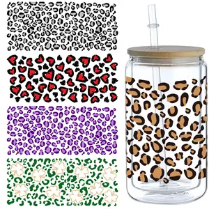 UV DTF Cup Pack, 5 sheep Leopard Print Transfer Stickers for Glass Tumblers, UV DTF Transfer Waterproof Stickers for 16OZ Libbey Glass Tumblers