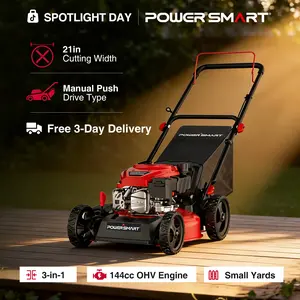 PowerSmart Lawn Mower Gas Powered, 18-Inch/21-Inch 144cc Engine 3-in-1 Walk-Behind Push Lawn Mower, Oil Included,SpringTok (DV8618P/DV8621P)