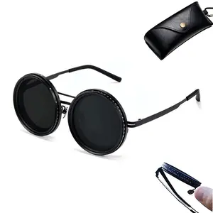 UV400 Round Polarized Sunglasses Adjustable Tint 1-9 Gears ND Filter Anti-Glare Blue Light Protection Men's Gift Outdoor Fun Vintage Titanium Frame