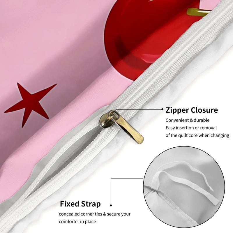 Pink cherry and bow print bedding set, cover and pillowcase combination, suitable for family bedrooms and hotels, Soft Bedding Set