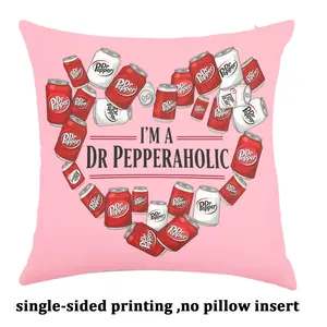 Dr Pepper Can Heart Collage Graphic Throw Pillow Cover Linen Material,Single-sided printing,No Inserts Included,"I'm A Dr Pepperaholic" Pink Pillowcase, Ideal for Bedroom Decor, Couch Accents & Funny Soda Lover Gift Giving