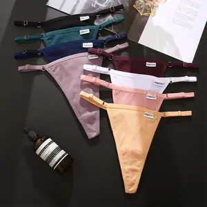 4PCS Cotton Striped Underwear for Women Sexy Adjustable Waist Thongs Female Low Rise Solid G-String Comfortable Bikini Lingerie