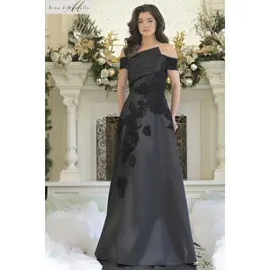 Rina Di Montella -RD3344 Asymmetric Floral Appliqued Long Dress