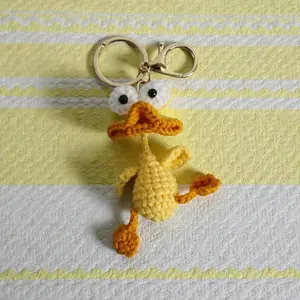 Mini Crochet Funny Duck & Frog Keychain, Handmade Knitted Animal Pendant, Shoulder Bag Charm Key