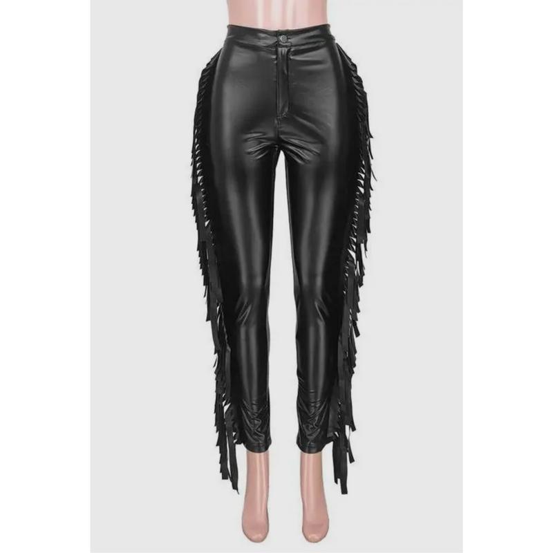 Fringe leather pants