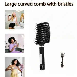 Women Thick Long Curly Paddle  Massage Brush, Curved Vented Design for Quick Blow Drying,Fast Drying Straight Volume Comb, Curved Anti Static Styling Tool for Wet/Dry Hair