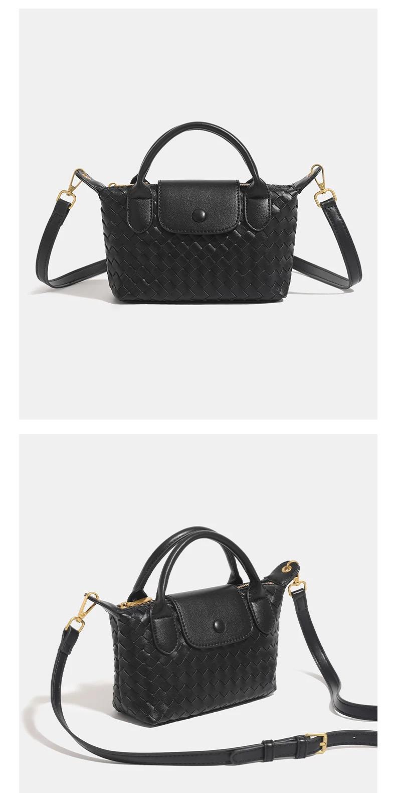 New Arrival Vintage Woven Leather Bag for Women, Retro Small Shoulder Crossbody Bag, Soft Leather Handbag for Commute, Versatile Crescent Hobo Bag, Dumpling Bag