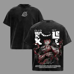 Rock Lee Tee Washed – Naruto Anime Manga Vintage Washed Heavy Cotton Oversized T-Shirt & Hoodie, Double Printed Retro Unisex Streetwear Graphic Top, Taijutsu Fighter Edition, Loose Fit Multi-Color Anime Merch, Tshirt, Shortsleeve