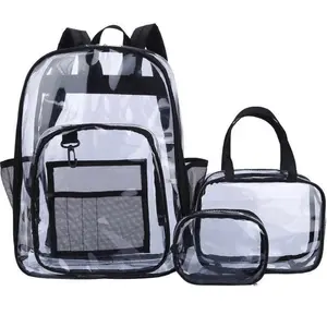 CLEAR Backpack Bookbag Lunchbox Lunchbag and Storage Pouch 3 Piece Set
