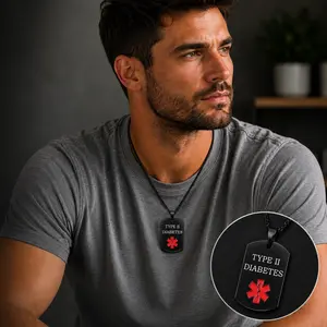 Medical Alert Necklace with Editable QR Code & Laser Engraving | Emergency Medical ID Pendant for Adults, Black/White/Golden Color