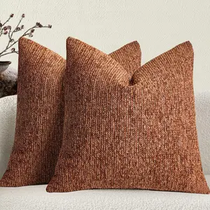 Burnt Orange Chenille Couch Decorative Throw Pillow Covers 18 x 18 in Set of 2 - Autumn Fabric Textured Retro Farmhouse Style  Cushion Case Neutral Pillowcase for Sofa, Couch, Living Room