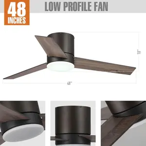 48" Kielah Farmhouse Flush Mount Ceiling Fan, Reversible Blades with LED Light & Remote Control