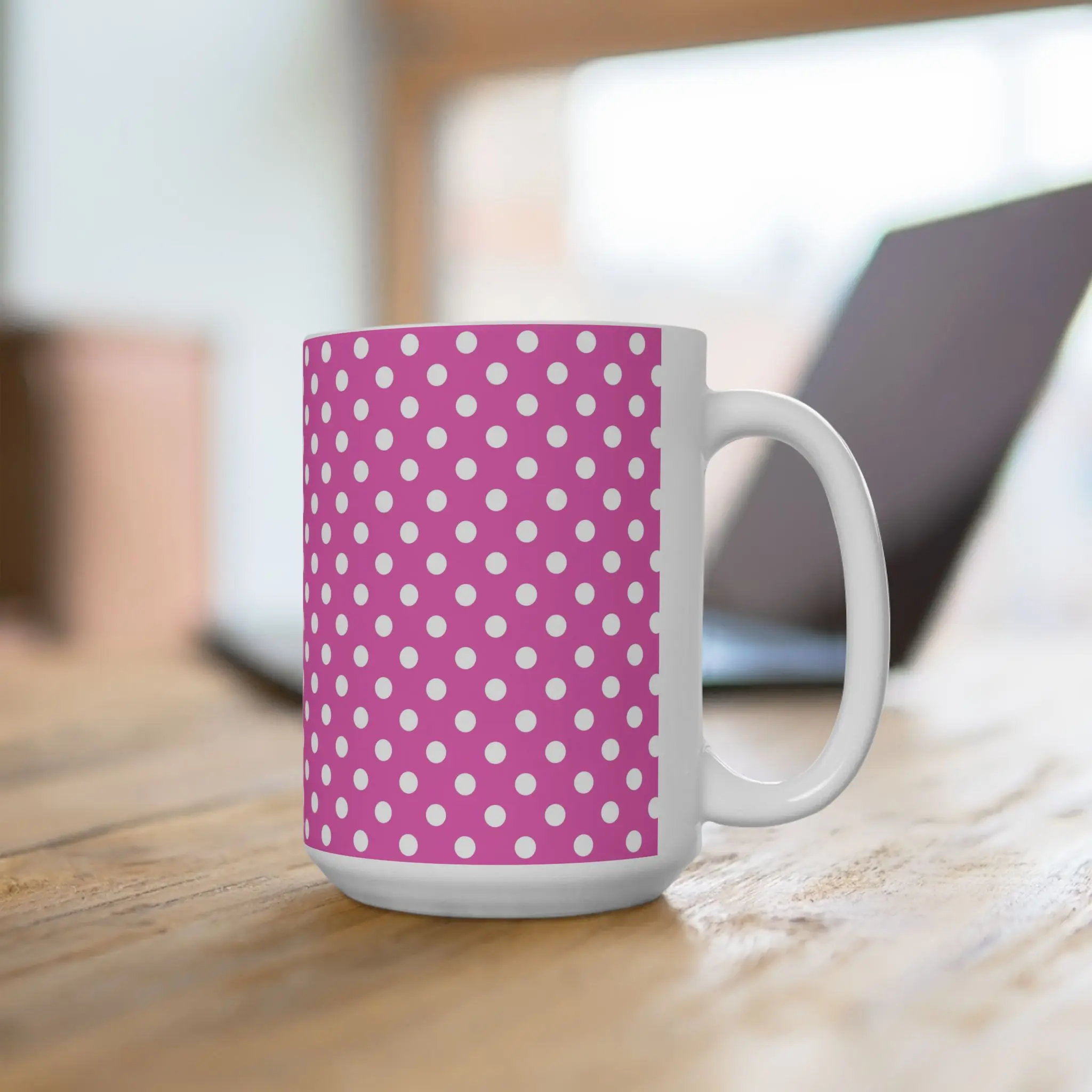 Pink Polka Dot Mug | White Dot Ceramic Cup