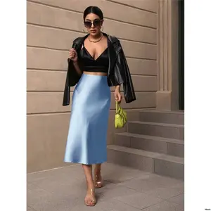 - tiktokBAEHighWaistSolidSatinA lineSkirt - tiktokBAEHighWaistSolidSatinA lineSkirt