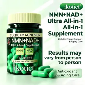 IKOTIET NAD+NMN & CoQ10 Complex Formula (Pure NAD, 15,000mg) — Heavy-metal tested, lactose-free; features high-dose NMN, Calcium-AKG, and multivitamins — 60–120 capsules (includes fitness trial pack) — Supports energy metabolism and DNA repair.