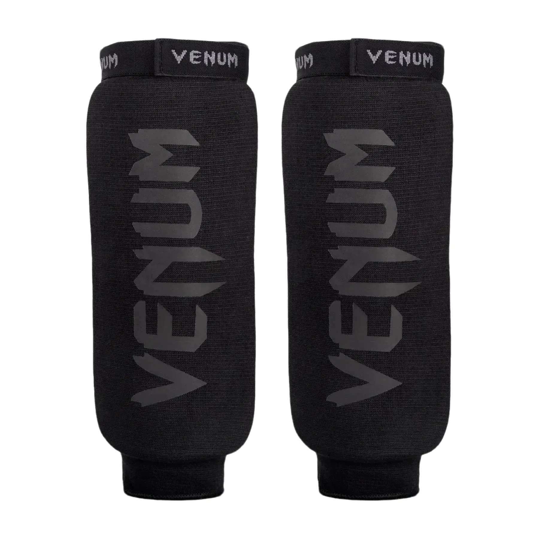 Venum Kontact Adult Leg Shin Guards - Hook and Loop Closure, Ankle Support, Impact-Absorbs Padding, Foot-Free Design, Black for Boxing, Kickboxing